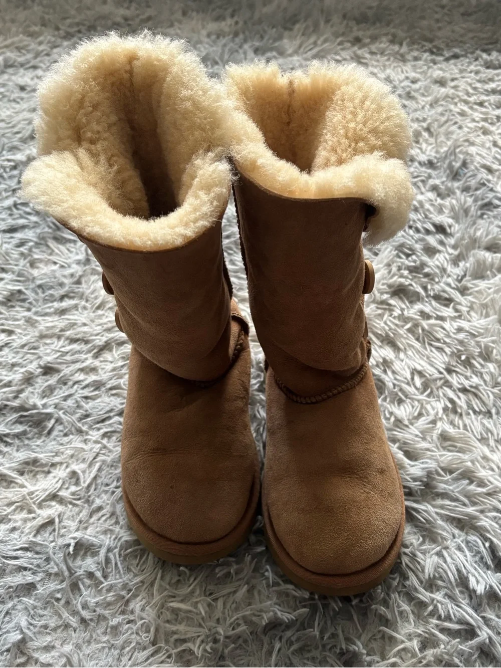 UGG Chestnut Suede Shearling-Trim Tall Button Boots